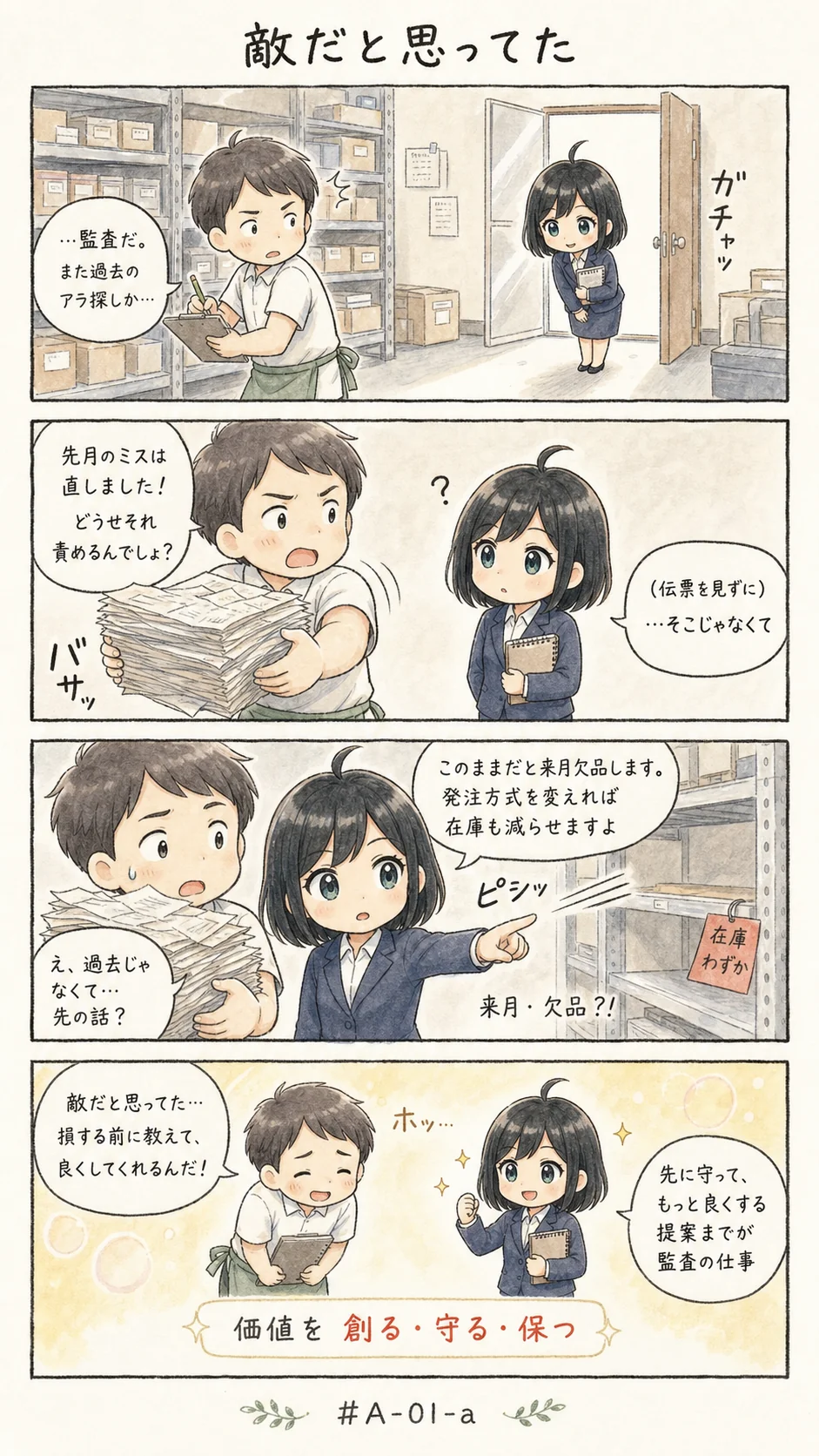 4コマ漫画: 内部監査部門の目標と利点