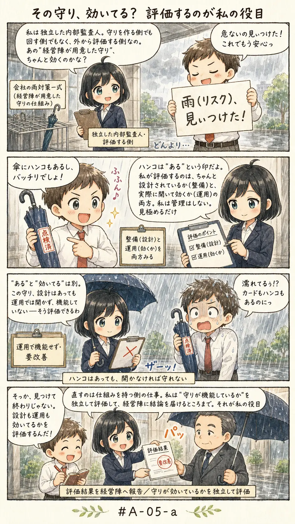 4コマ漫画: リスクとコントロールの評価