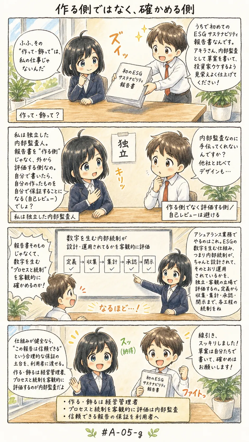 4コマ漫画: 経営管理者報告プロセスの監査