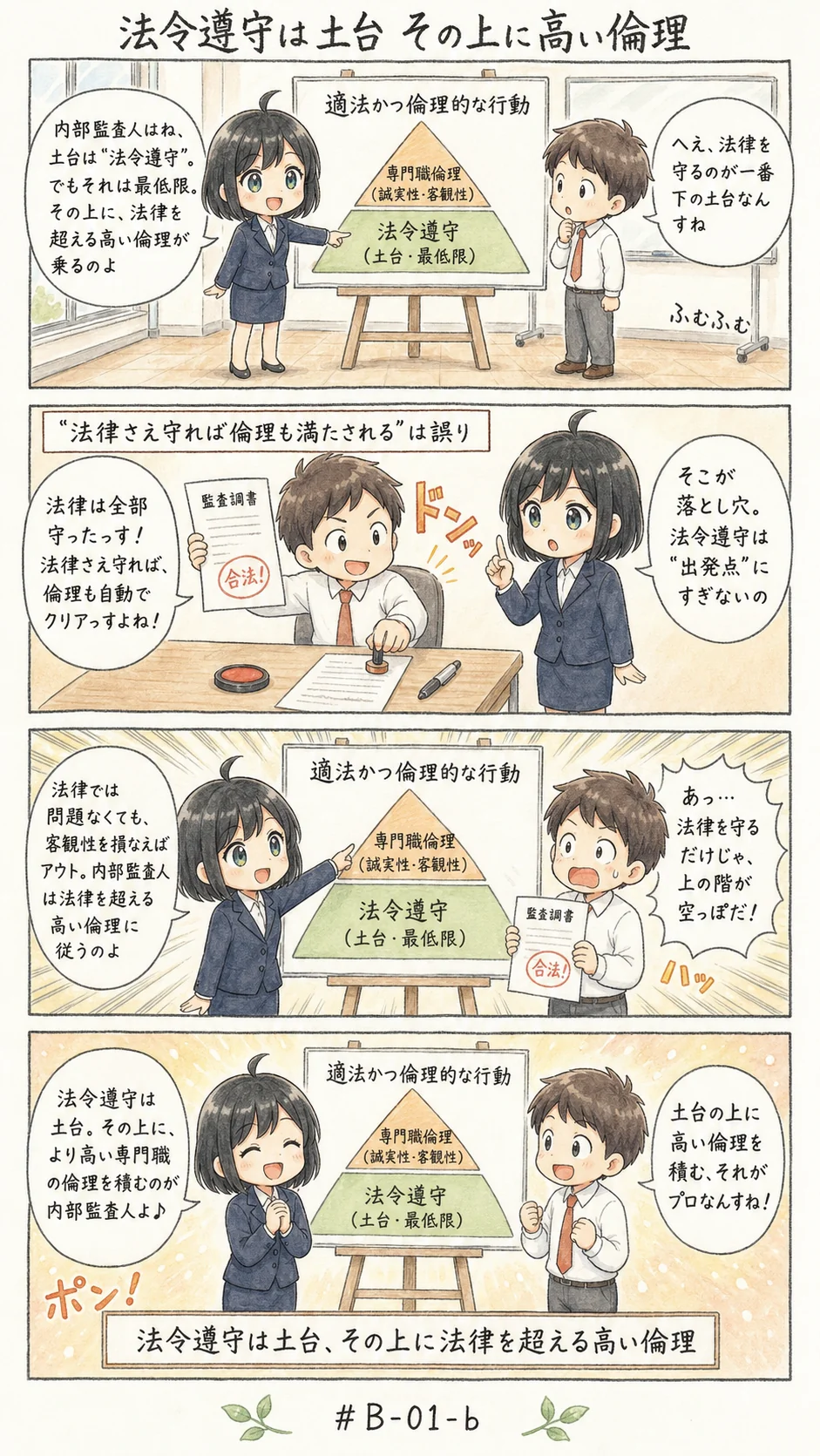 4コマ漫画: 法令遵守は土台、その上に高い倫理