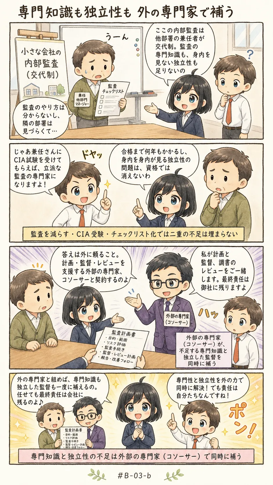 4コマ漫画: 実施や監督を外部にアウトソースする状況