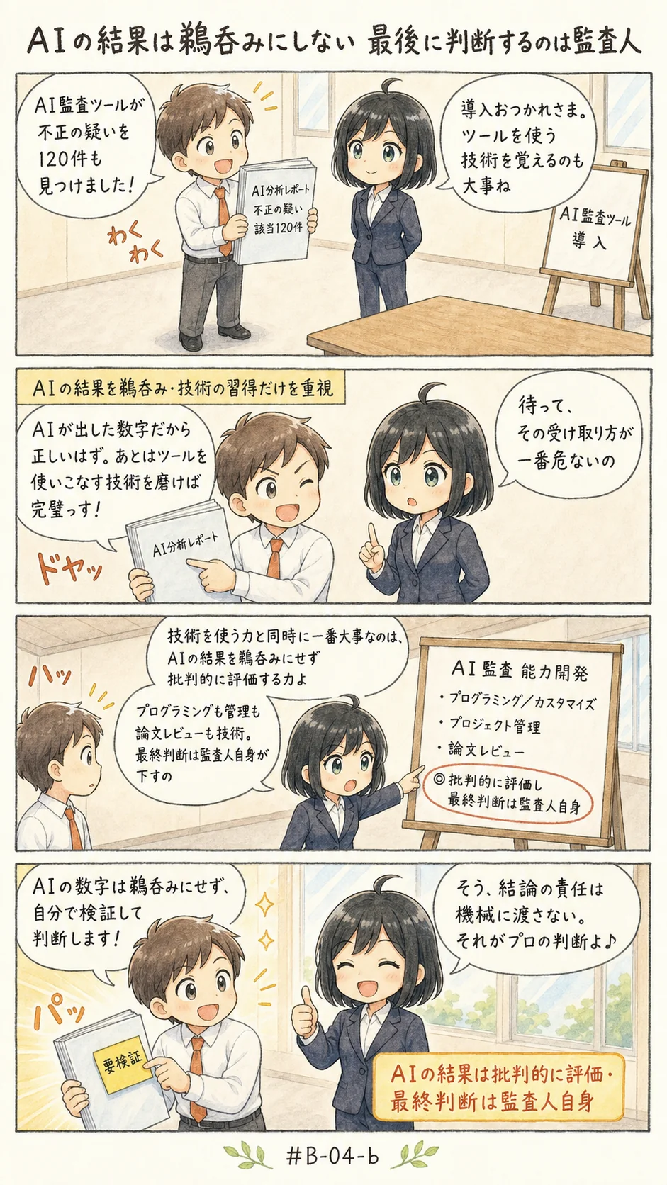 4コマ漫画: 複雑な問題に向き合う批判的思考