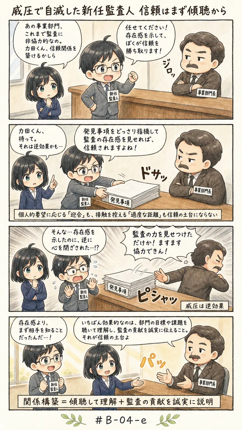 4コマ漫画: 信頼と信用を築く関係構築