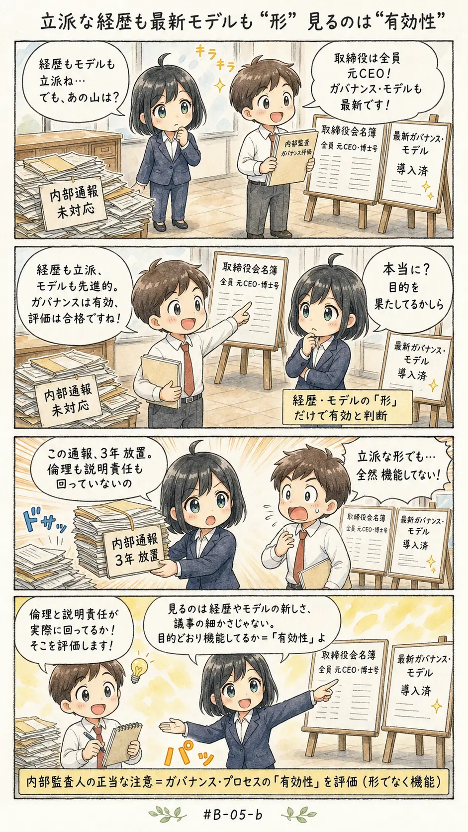 4コマ漫画: ガバナンス等のプロセスは、形ではなく有効性で見る