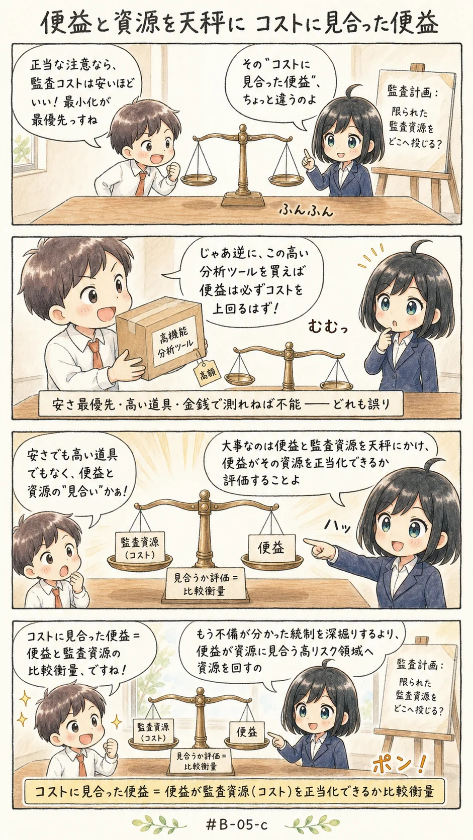 4コマ漫画: コストと便益は、比較して衡量する
