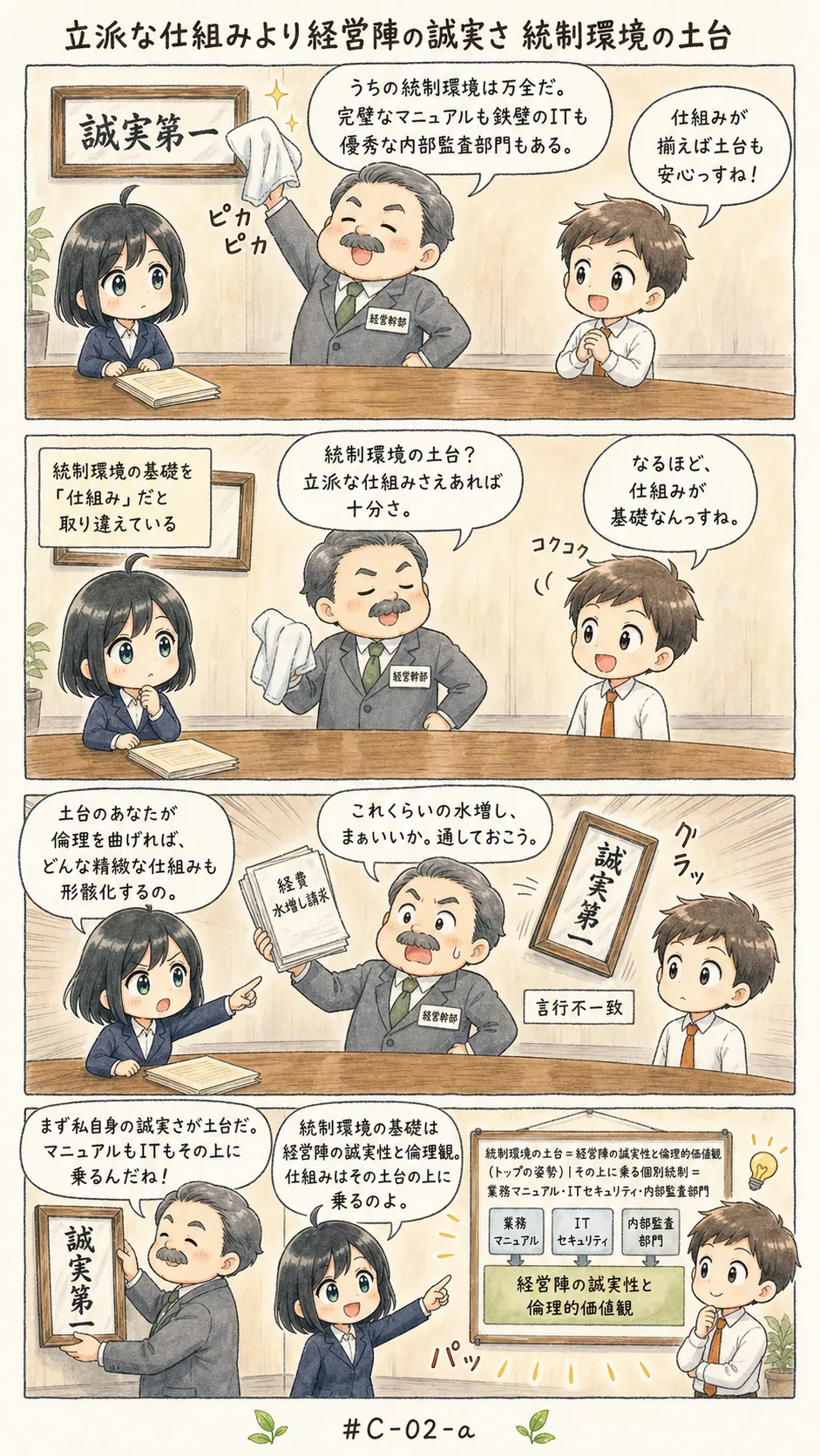 4コマ漫画: 組織の文化と統制環境を定義する