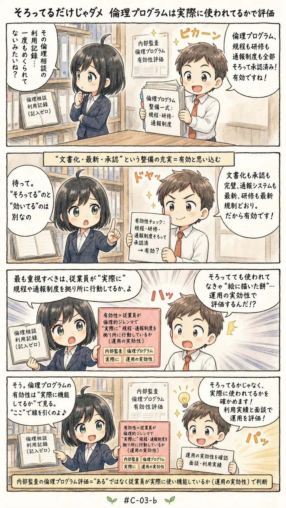 4コマ漫画: 倫理のフレームワークの中で内部監査人が担う役割