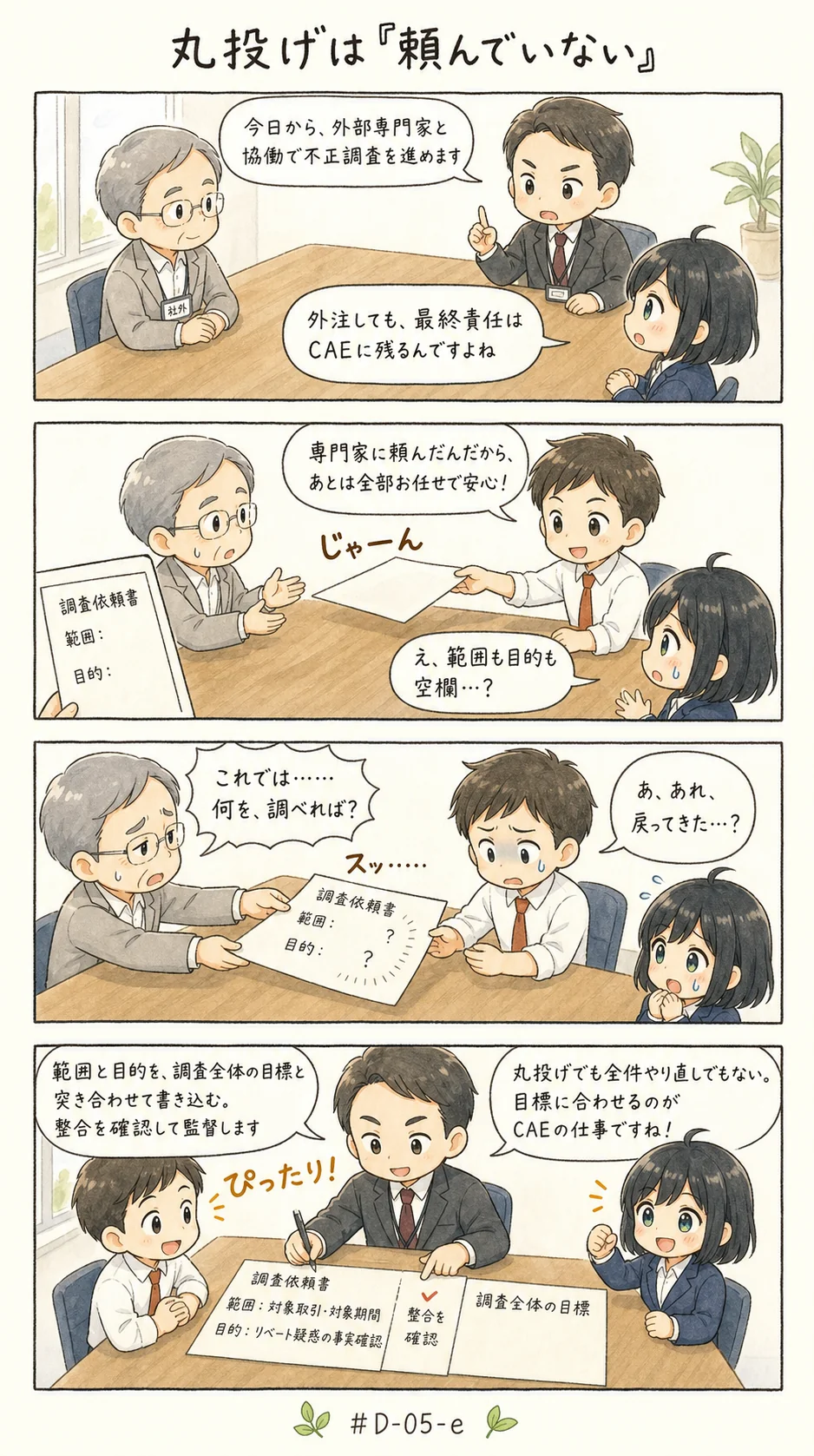 4コマ漫画: 不正調査の専門家と組むとき、何が残るのか