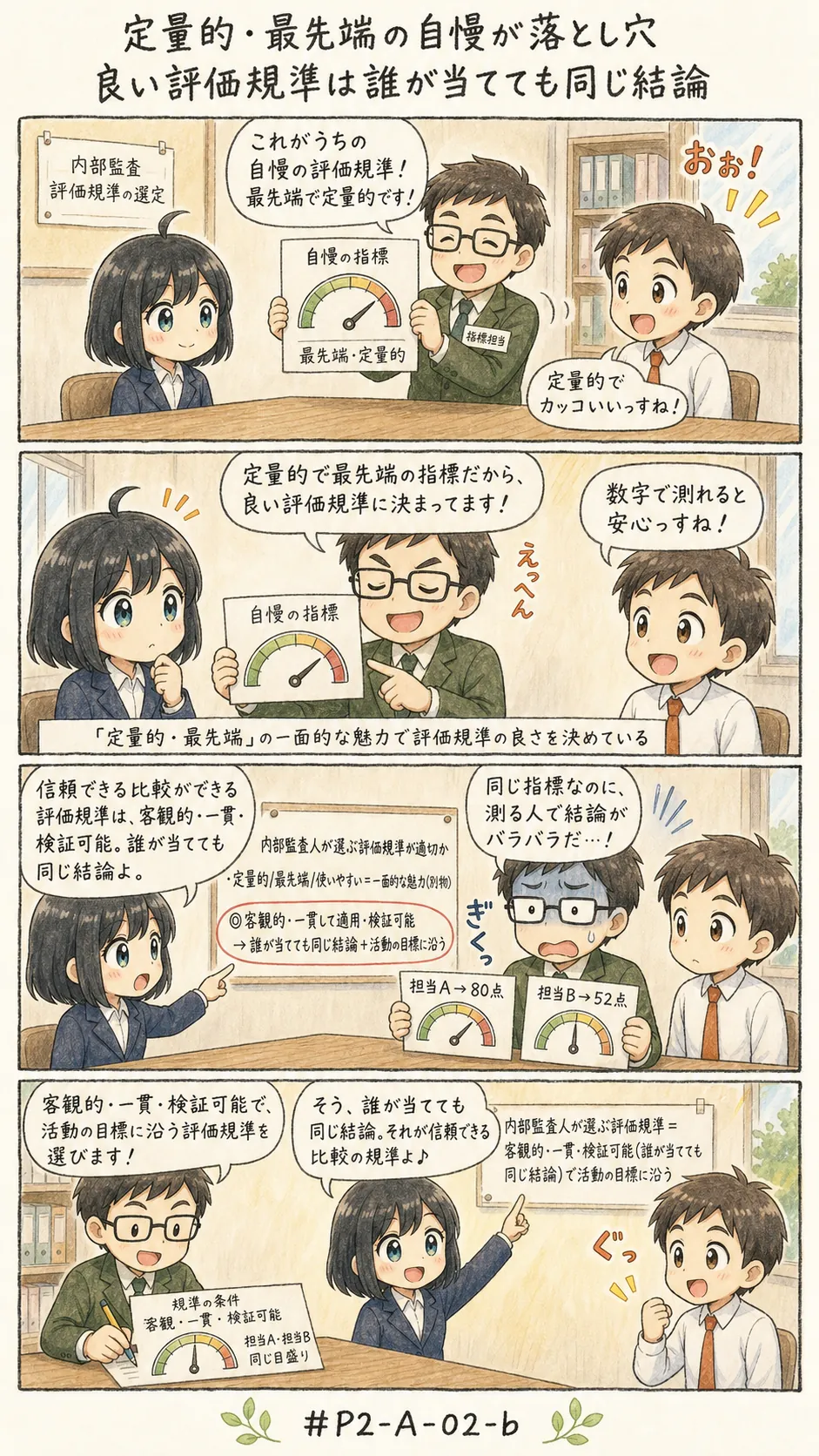 4コマ漫画: 選んだ物差しが適切かを判断する