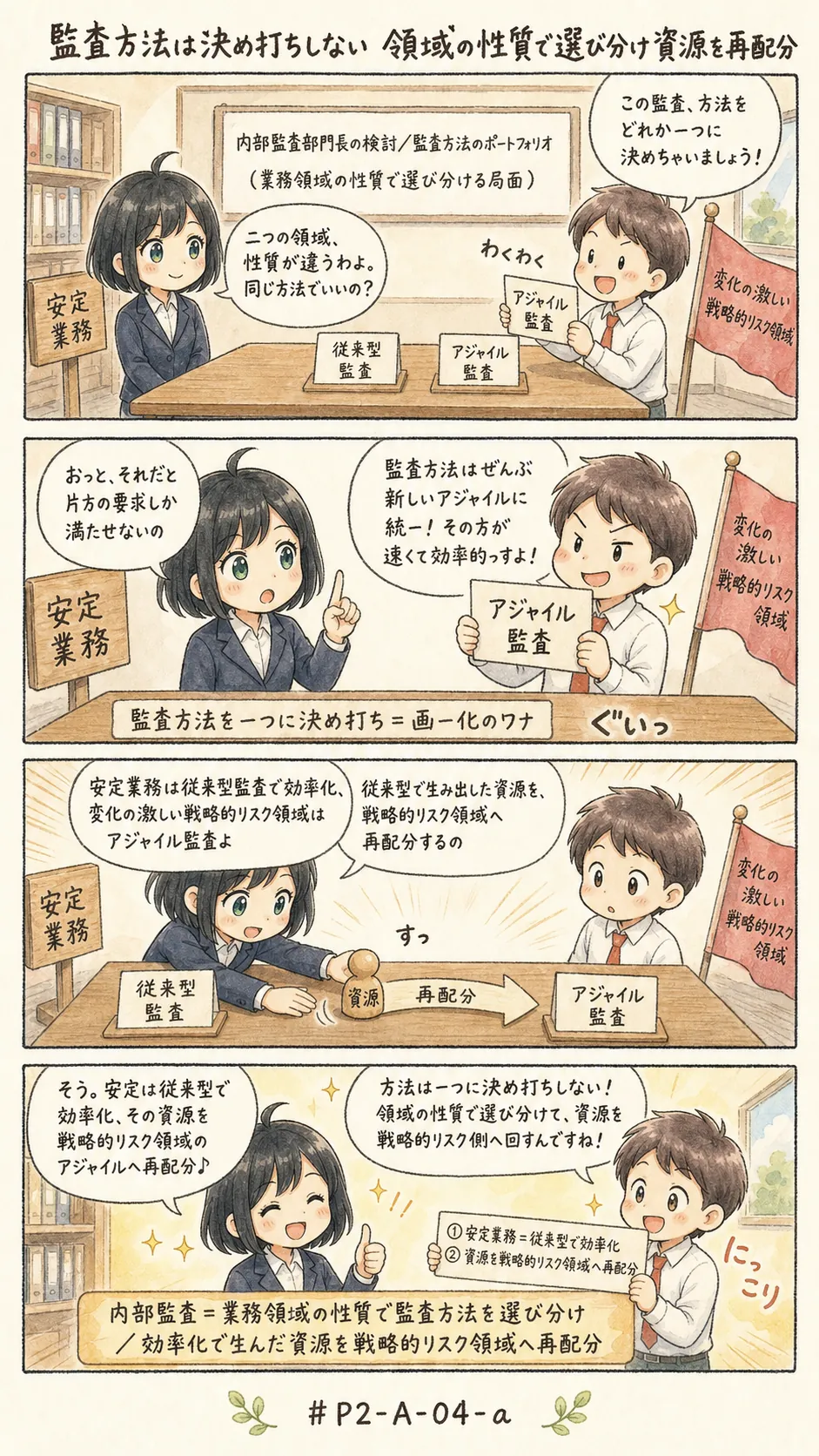 4コマ漫画: 監査方法の評価と選定