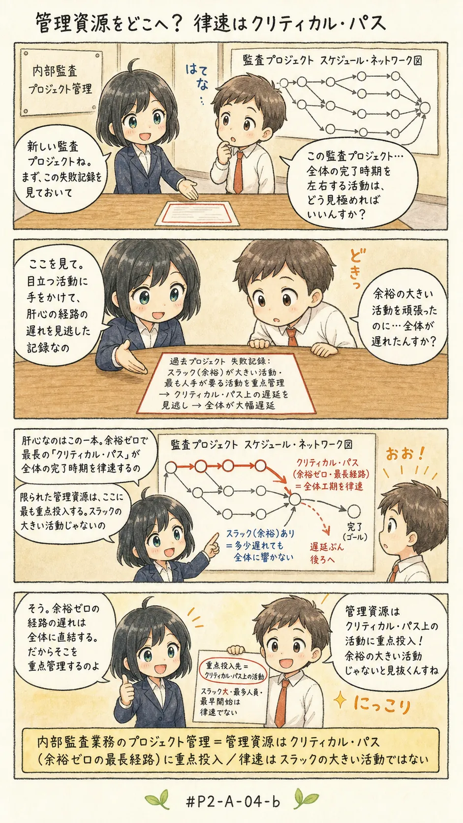 4コマ漫画: 個々の業務に関わるプロジェクト管理の概念