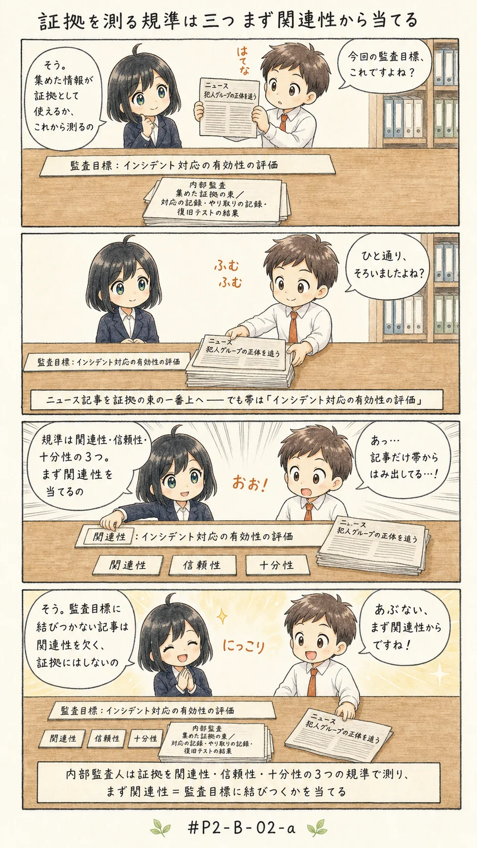 4コマ漫画: 証拠の品質は何を当てて測るのか