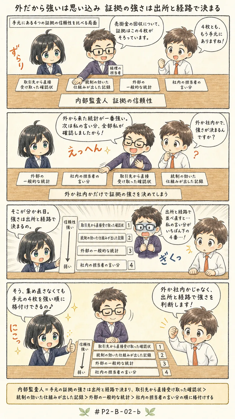 4コマ漫画: 同じ事実の証拠でも強さは横並びではない