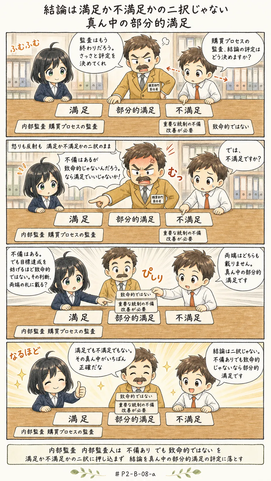 4コマ漫画: 発見事項の重大性の判断