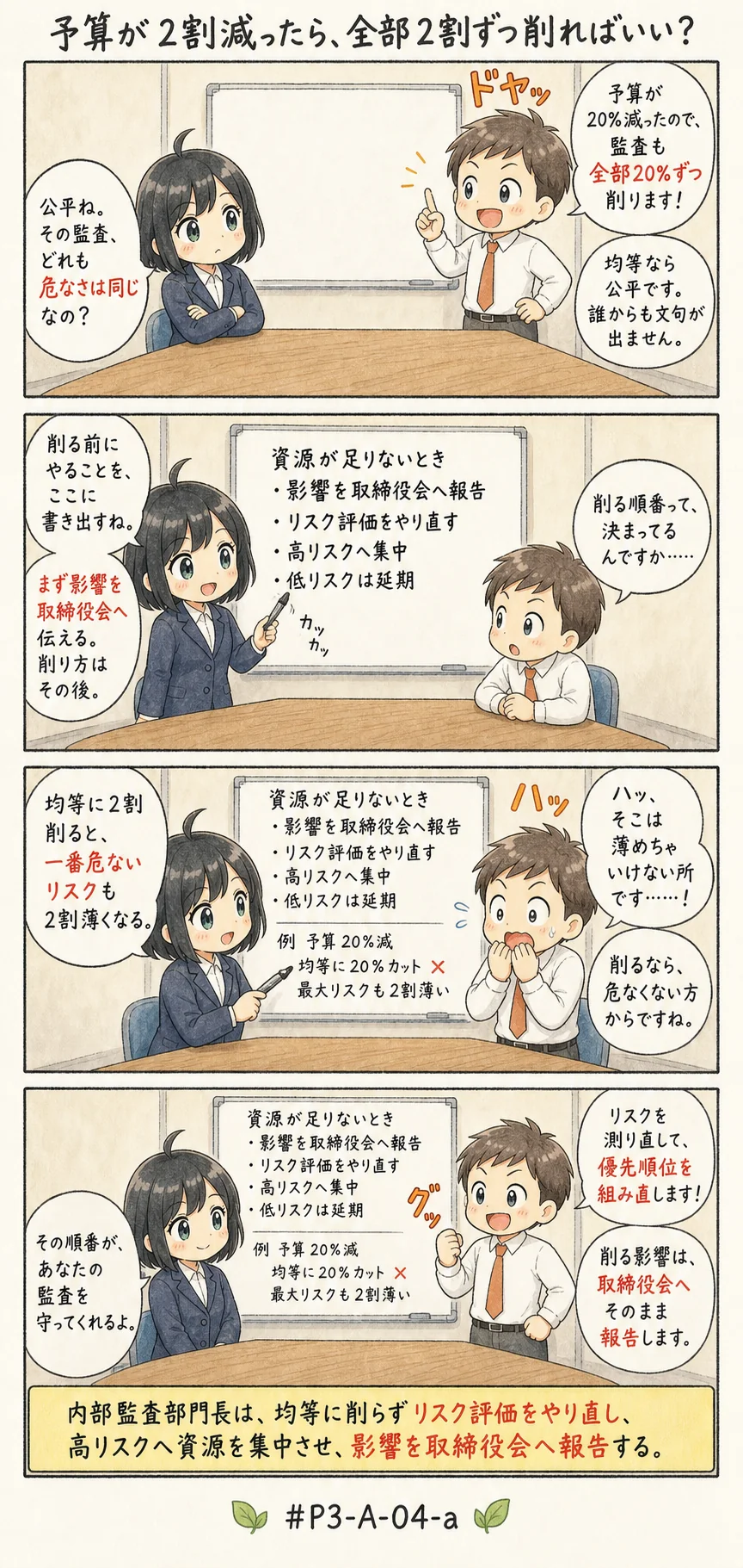 4コマ漫画: 資源が足りないと分かったときの動き方