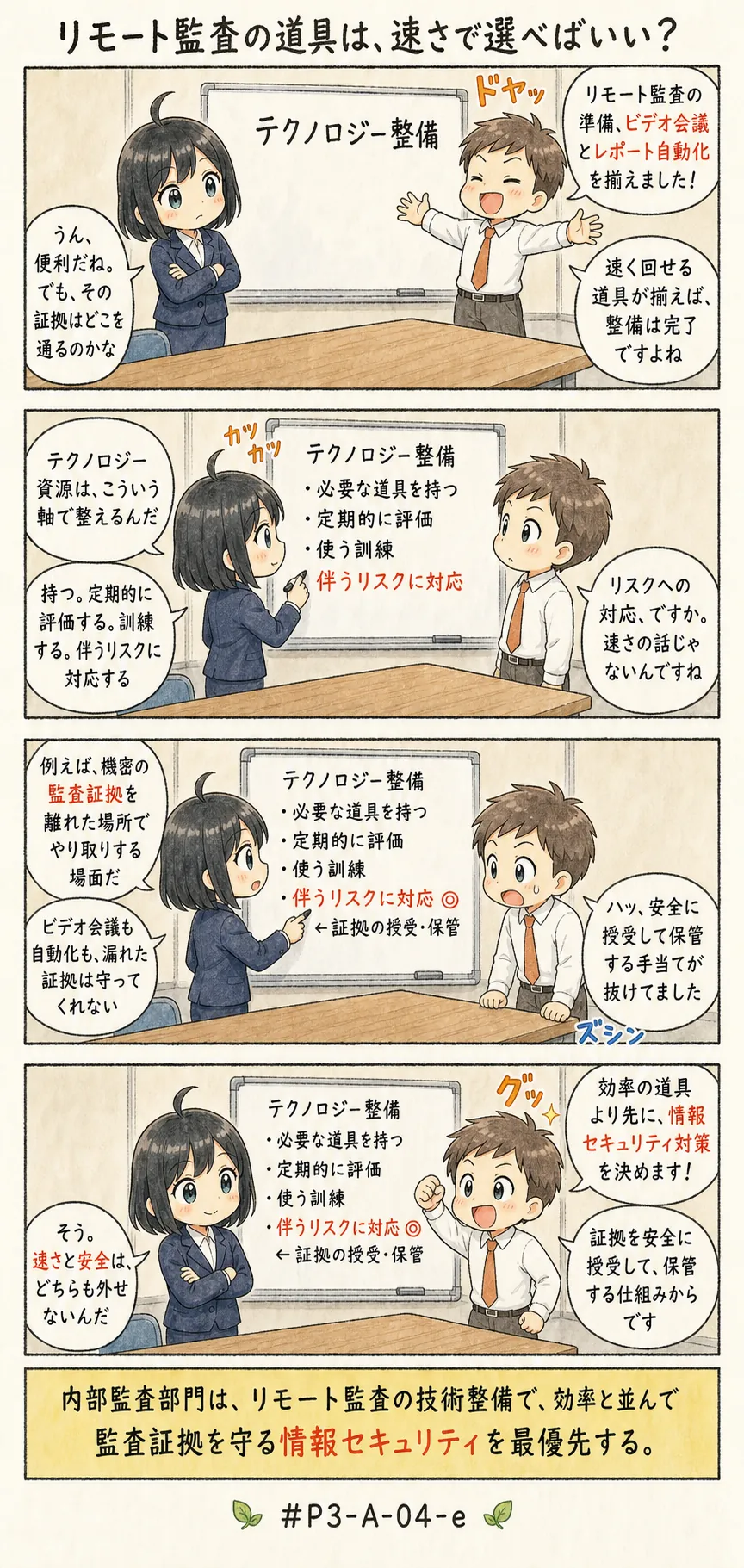 4コマ漫画: 監査の道具をそろえる順番