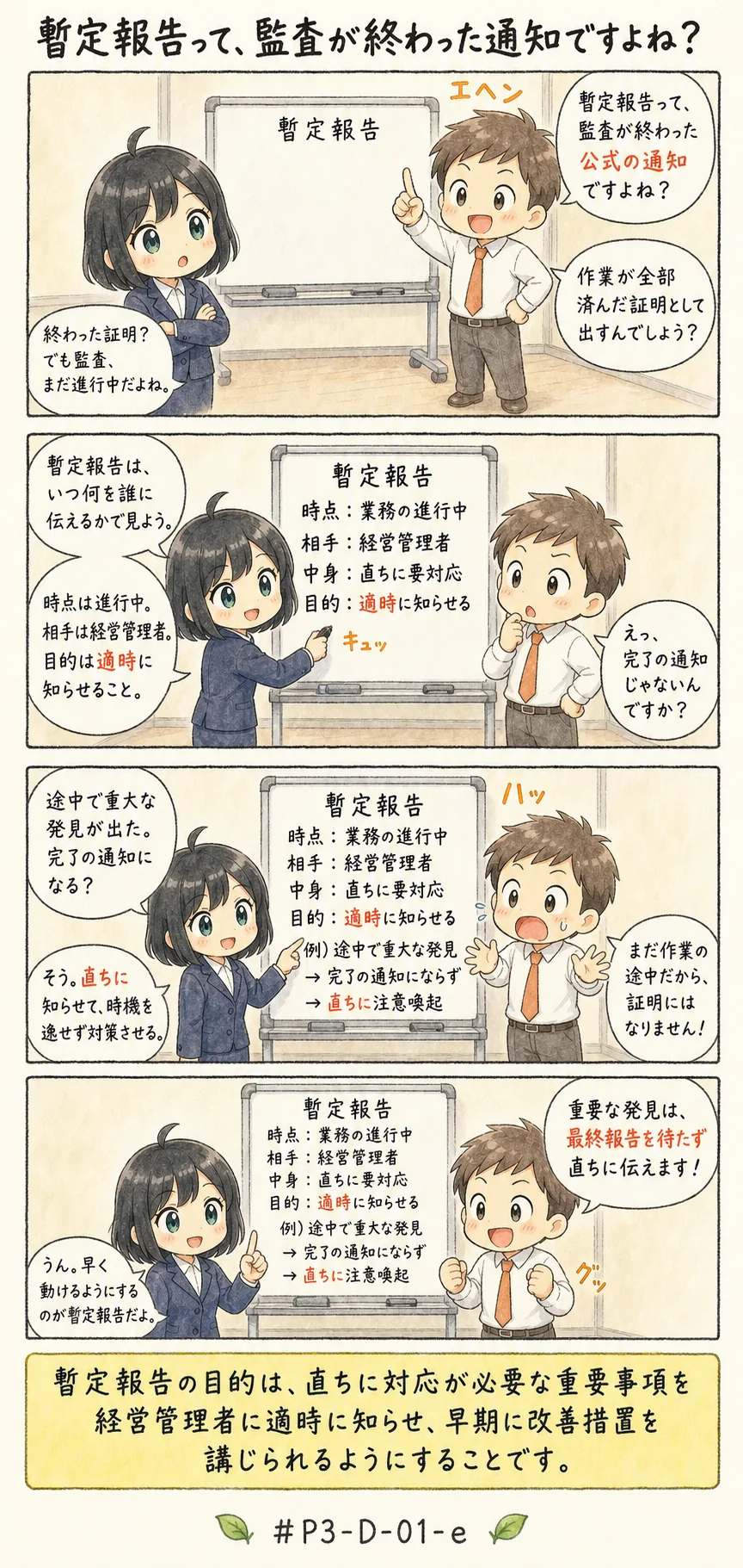 4コマ漫画: 最終報告を待たずに伝えるのは、何のためか