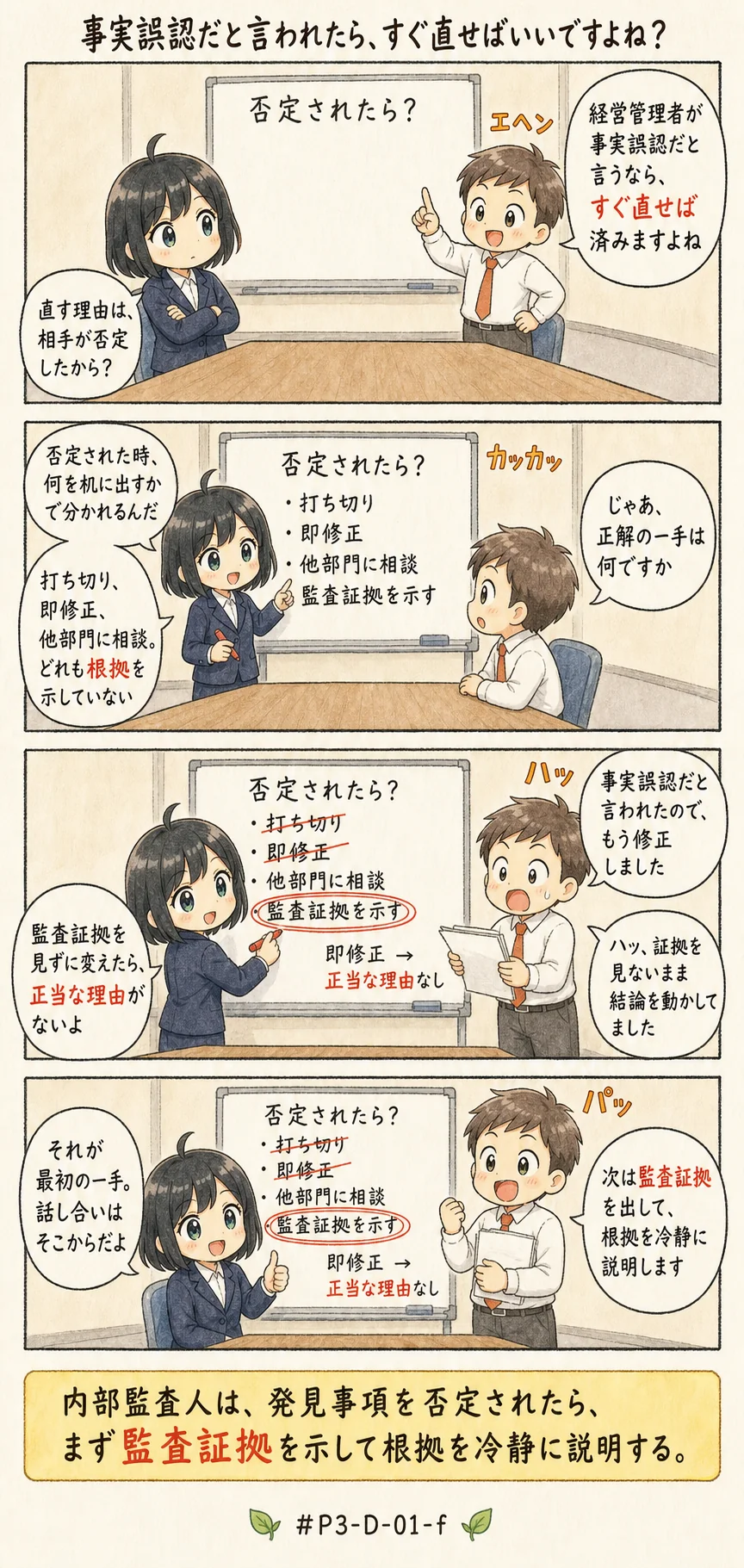 4コマ漫画: 発見事項を「事実誤認だ」と否定されたとき