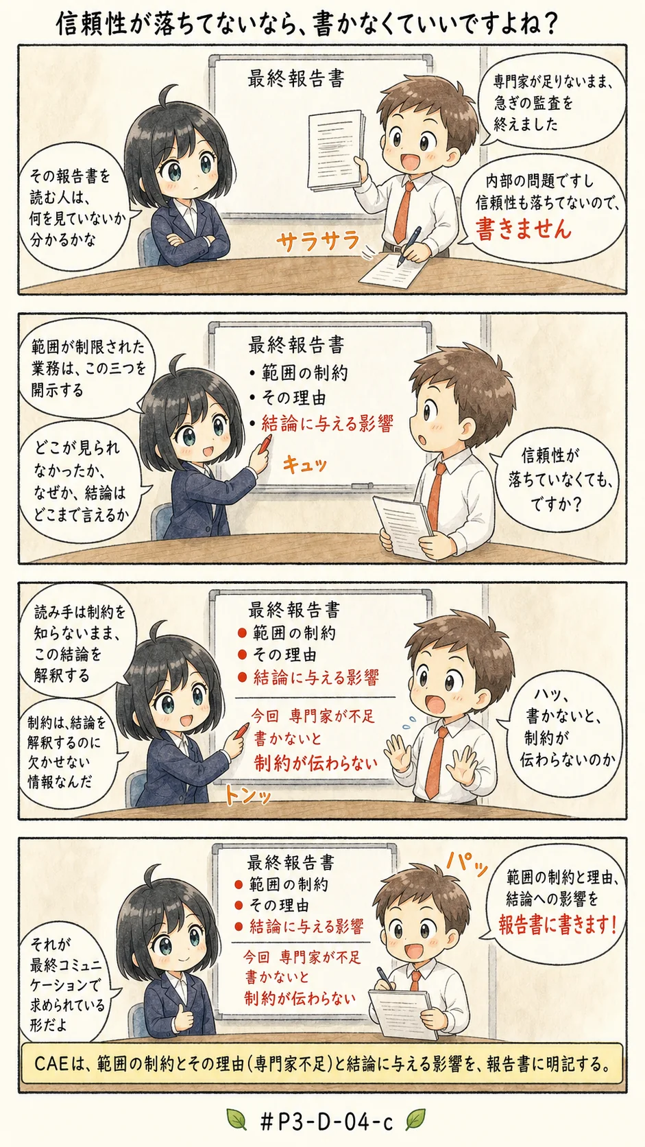 4コマ漫画: 制約の最終的な報告での開示